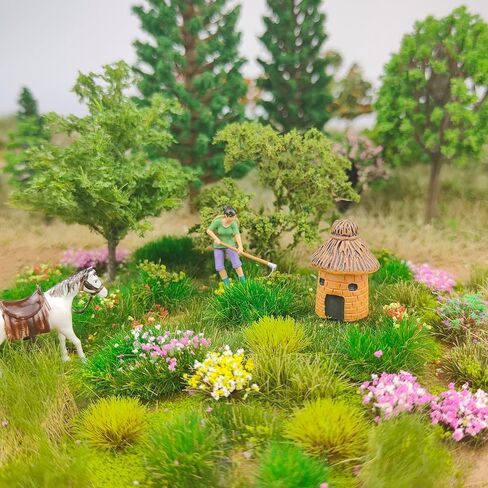 140 Pcs Static Grass Tufts & Miniature Flower Clusters - Artificial Grass Terrain Scenery Kit for Model Train Railway, Military Sand Table, DIY Diorama Landscape in Saudi Arabia