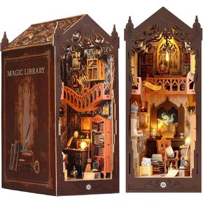 DIY Book Nook Kit - Bookend Diorama with LED- 3D Wooden Puzzle DIY Miniature House Kits - Bookshelf Insert Decor - Booknook Dollhouse Crafts Hobbies Gifts for Adults (Magic Library) in Saudi Arabia