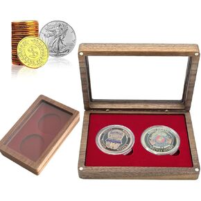 علبة عرض عملة واحدة من Challenge - صندوق من خشب الجوز مع أخاديد مقاس 1.81 بوصة لتخزين الدولار الفضي - حشية قابلة للتعديل بنفسك (أحمر 2 بوصة 51 مم) in Kuwait