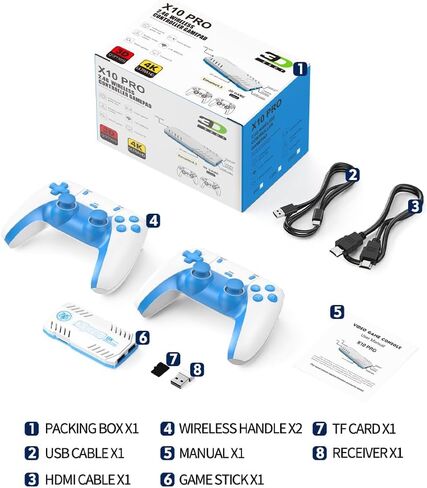 X10 PRO Retro Game Stick with 50000+ Games, 4K HDMI HD Plug and Play Game Stick with 2 Controllers, Support 50+ Simulators, 2 Player Battle (Style 2) in Kuwait