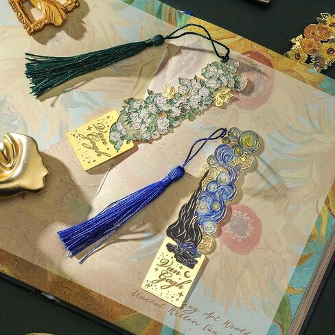 Metal Bookmarks with Tassel, Golden Hollow Bookmark Van Gogh Monet Oil Painting Theme Book Mark Bookmarks for Book Lovers Writers Readers for Women Adults in Saudi Arabia