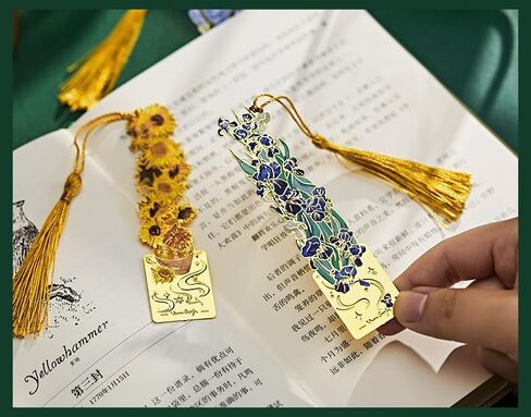 Metal Bookmarks with Tassel, Golden Hollow Bookmark Van Gogh Monet Oil Painting Theme Book Mark Bookmarks for Book Lovers Writers Readers for Women Adults in Saudi Arabia