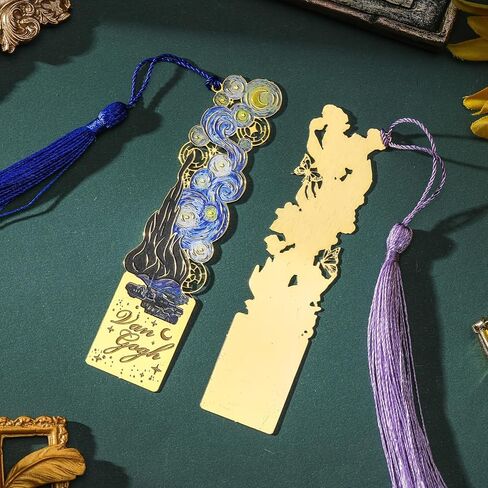 Metal Bookmarks with Tassel, Golden Hollow Bookmark Van Gogh Monet Oil Painting Theme Book Mark Bookmarks for Book Lovers Writers Readers for Women Adults in Saudi Arabia