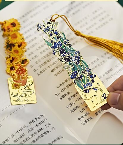 Metal Bookmarks with Tassel, Golden Hollow Bookmark Van Gogh Monet Oil Painting Theme Book Mark Bookmarks for Book Lovers Writers Readers for Women Adults in Saudi Arabia