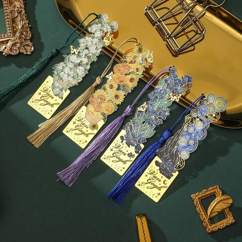 Metal Bookmarks with Tassel, Golden Hollow Bookmark Van Gogh Monet Oil Painting Theme Book Mark Bookmarks for Book Lovers Writers Readers for Women Adults in Saudi Arabia