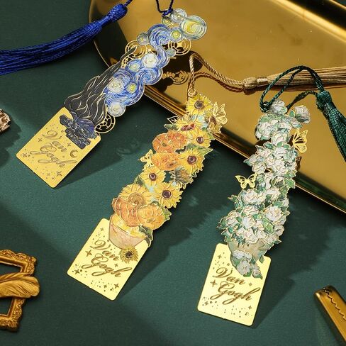 Metal Bookmarks with Tassel, Golden Hollow Bookmark Van Gogh Monet Oil Painting Theme Book Mark Bookmarks for Book Lovers Writers Readers for Women Adults in Saudi Arabia