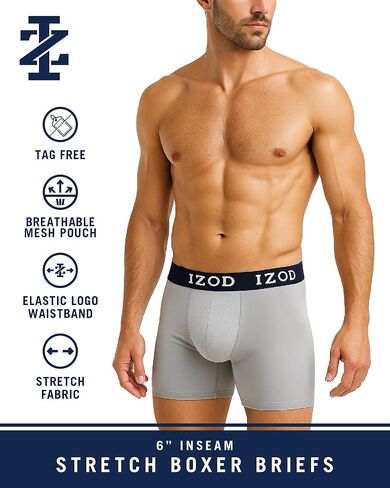 IZOD Men's Underwear - 6 Pack Sport Soft Performance Boxer Briefs (S-XL), Size X-Large, BlackBlueGreyCharcoalRed in Saudi Arabia