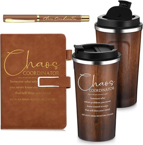 Pickmesh 3 Pcs Christmas Gifts for Men Chaos Coordinator Appreciation 17 oz Coffee Tumbler A5 Leather Journal with Ballpoint Pen for Manager Employee Nurse Assistant‌ Teacher(Black) in Saudi Arabia