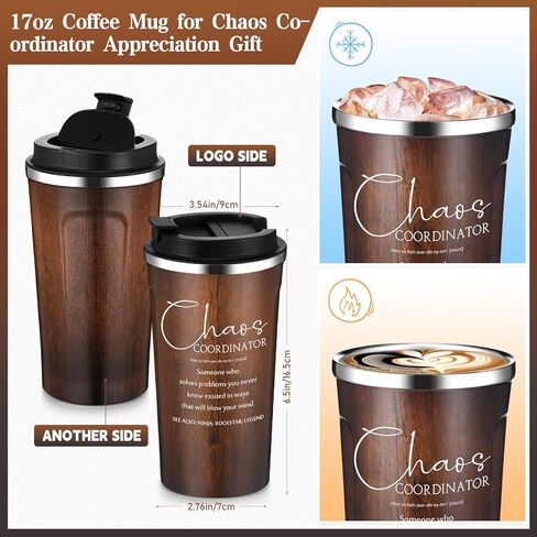 Pickmesh 3 Pcs Christmas Gifts for Men Chaos Coordinator Appreciation 17 oz Coffee Tumbler A5 Leather Journal with Ballpoint Pen for Manager Employee Nurse Assistant‌ Teacher(Black) in Saudi Arabia