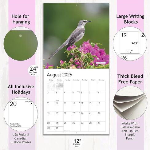 2024 Backyard Birds Hangable Wall Calendar Monthly - 12" x 24" Open - North America Beautiful Wildlife Majestic Bird Photo Gift - Forest Birds Nature Photography - Secret Santa Office Gifting for Him Her- Including Cardinal Blue Jay Oriole Sturdy Thick La in Kuwait