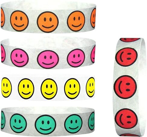 Event Wristbands Happy Face 1,000 Count Variety Pack | ¾" Arm Bands | 200 Each: Yellow, Pink, Orange, Red & Aqua | Paper-Like Party Armbands in Saudi Arabia