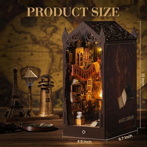 DIY Book Nook Kit - Bookend Diorama with LED- 3D Wooden Puzzle DIY Miniature House Kits - Bookshelf Insert Decor - Booknook Dollhouse Crafts Hobbies Gifts for Adults (Magic Library) in Saudi Arabia