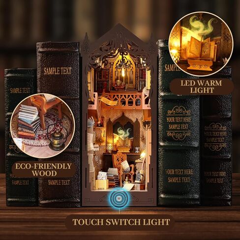 DIY Book Nook Kit - Bookend Diorama with LED- 3D Wooden Puzzle DIY Miniature House Kits - Bookshelf Insert Decor - Booknook Dollhouse Crafts Hobbies Gifts for Adults (Magic Library) in Saudi Arabia