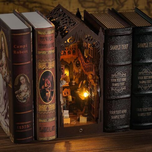DIY Book Nook Kit - Bookend Diorama with LED- 3D Wooden Puzzle DIY Miniature House Kits - Bookshelf Insert Decor - Booknook Dollhouse Crafts Hobbies Gifts for Adults (Magic Library) in Saudi Arabia
