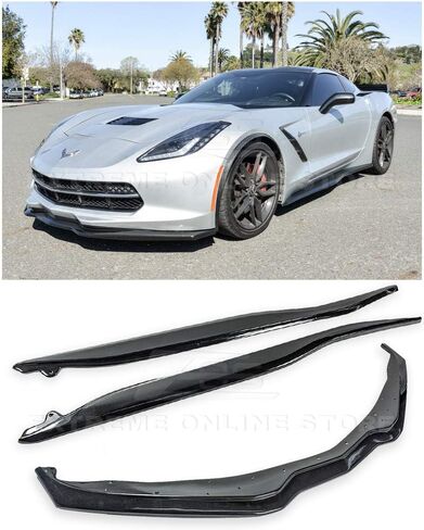 Replacement for 2014-2019 Chevrolet Corvette C7 | Z06 Performance Style ABS Plastic Painted Carbon Flash Metallic Stage 2 Front Bumper Lower Lip Splitter & Side Skirts Panel in Saudi Arabia