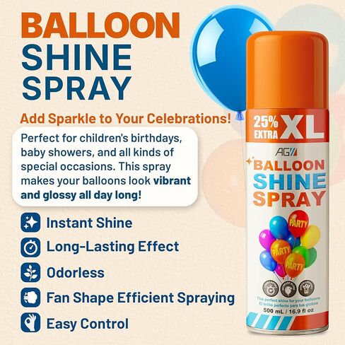 Balloon Shine Spray (16.9 fl oz), High Gloss Finish for Latex Balloons, Instant & Long-Lasting Shine for Party, Weddings & Events, Indoor & Outdoor Use, para Globos, Odorless, No Towels/Gloves Needed 1 Pack in Kuwait
