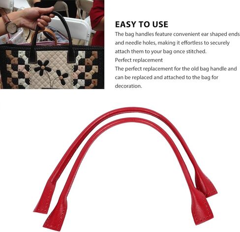 1 Pair Leather DIY Bag Handles, Cowhide Material for Handbag, Briefcase, Shoulder Bag Replacement, Durable and Stylish, Easy to Attach with Ear Shape Design (BD003 Red) in Saudi Arabia