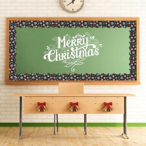 65.6 Ft Christmas Bulletin Board Border Xmas Black Iridescent Holographic Snowflake Die Cut Border Trim Roll for Winter Holiday School Classroom Office Chalkboard Decoration in Saudi Arabia