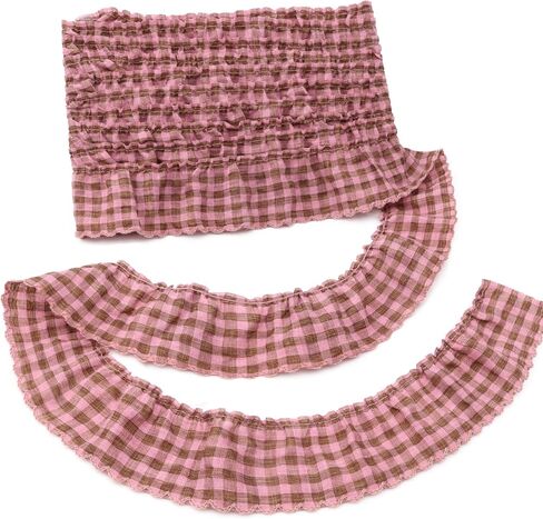 Gingham Ruffle Lace Trim Pleated Lace 5 Yards Gathered Gingham Fabric Edge Ribbon Trim for Dresses, Wedding Gowns, Crafts, Home Decor (Brown) in Saudi Arabia