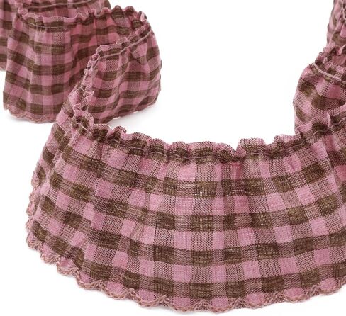 Gingham Ruffle Lace Trim Pleated Lace 5 Yards Gathered Gingham Fabric Edge Ribbon Trim for Dresses, Wedding Gowns, Crafts, Home Decor (Brown) in Saudi Arabia