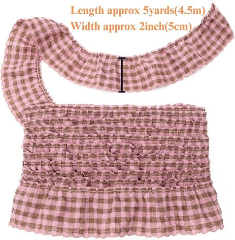 Gingham Ruffle Lace Trim Pleated Lace 5 Yards Gathered Gingham Fabric Edge Ribbon Trim for Dresses, Wedding Gowns, Crafts, Home Decor (Brown) in Saudi Arabia