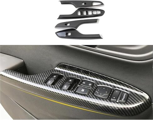 Compatible With Hyundai Kona Encino Kauai 2017-2020 Car Inner Door Window Lift Switch Button Panel Cover Trim Interior Accessories(Carbon Fiber Style) in Kuwait