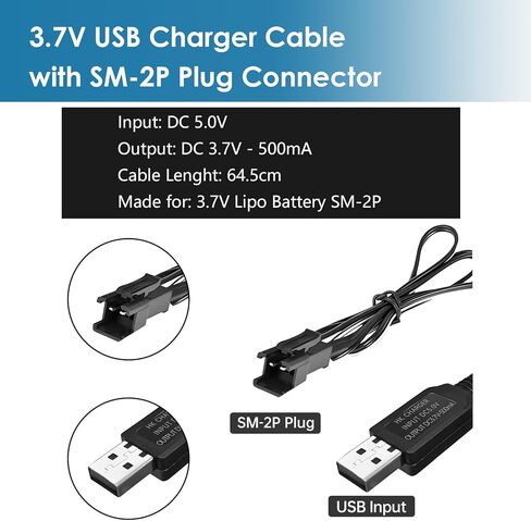 كابل شاحن USB 3.7 فولت مع موصل SM-2P لشاحنات القوارب والسيارات RC 1S بطارية ليثيوم أيون وبطارية ليثيوم بو (عبوتان) in Kuwait