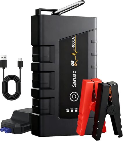 سيارة Jump Starter 4000A بطارية السيارة الداعم Jump Starter حتى 7 لتر غاز / 5.5 لتر ديزل 12 فولت حزمة بطارية أوتوماتيكية صندوق بدء تشغيل محمول مع كابلات توصيل، IP67 مقاومة للماء، كابل USB وإضاءة LED (U8) in Saudi Arabia