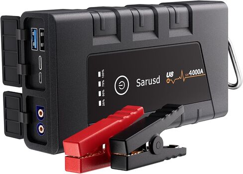 سيارة Jump Starter 4000A بطارية السيارة الداعم Jump Starter حتى 7 لتر غاز / 5.5 لتر ديزل 12 فولت حزمة بطارية أوتوماتيكية صندوق بدء تشغيل محمول مع كابلات توصيل، IP67 مقاومة للماء، كابل USB وإضاءة LED (U8) in Saudi Arabia