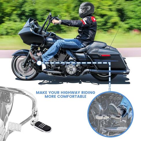 دراجة نارية 1.25 بوصة أوتاد الطريق السريع قابلة للتعديل لـ Harley Davidson Touring Road King Road Glide Street Glide Electra Glide Dyna Sportster Softail 1 1/4 بوصة أوتاد قدم الطريق السريع، كروم in Kuwait