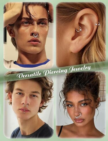 YADOCA 12pcs 16G Septum Rings for Women Men Hypoallergenic Surgical Steel Nose Piercings Jewelry Clicker Hinged Tragus Hoop Earrings CZ Love Nose Ring 8-10mm in Saudi Arabia