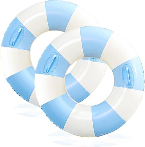 Inflatable Pool Floats for Adults- 2 Pack Striped Floaties Pool Tubes Swim Rings with Handles Inflatable Pool Float for Swimming Pool Party Lake Beach Adults in Saudi Arabia