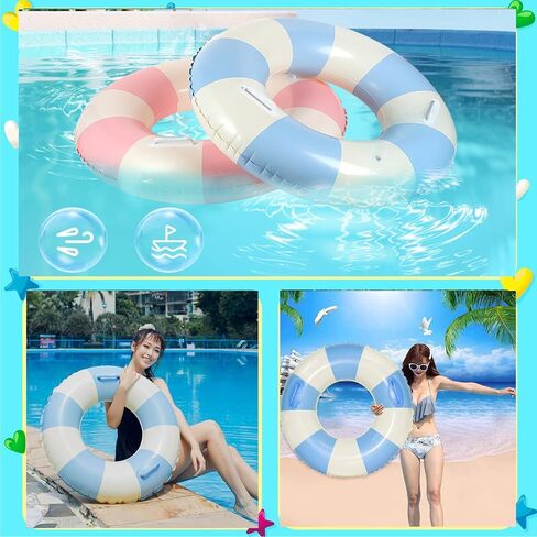 Inflatable Pool Floats for Adults- 2 Pack Striped Floaties Pool Tubes Swim Rings with Handles Inflatable Pool Float for Swimming Pool Party Lake Beach Adults in Saudi Arabia