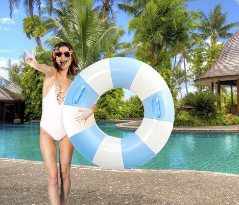 Inflatable Pool Floats for Adults- 2 Pack Striped Floaties Pool Tubes Swim Rings with Handles Inflatable Pool Float for Swimming Pool Party Lake Beach Adults in Saudi Arabia