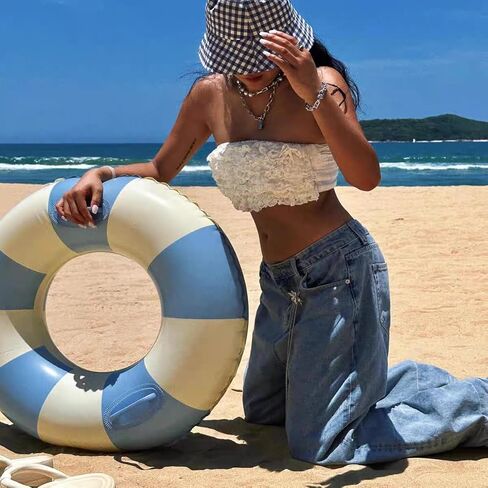 Inflatable Pool Floats for Adults- 2 Pack Striped Floaties Pool Tubes Swim Rings with Handles Inflatable Pool Float for Swimming Pool Party Lake Beach Adults in Saudi Arabia