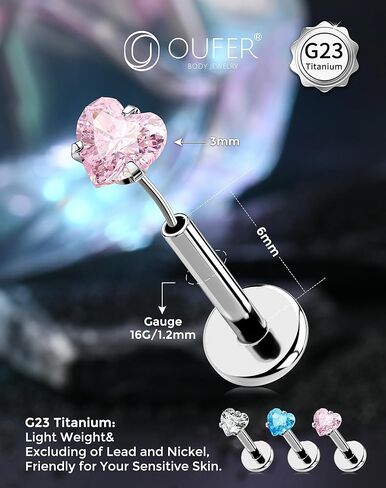 OUFER Lip Rings, G23 Solid Titanium Lip Piercing Jewelry, Opal Internally Threaded Labret Piercing Jewelry, Tragus Helix Cartilage Earrings For Women Men in Saudi Arabia