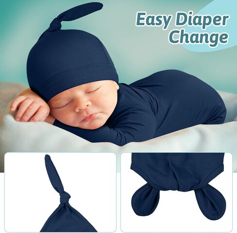 6 Pack Newborn Baby Knotted Gown Set 0-6 Month Cotton Baby Sleeper Nightgown With Matching Hat Baby Take Home Outfit Long Sleeve Sleep Bag for Hospital Infant Boy Girl Baby Shower in Saudi Arabia