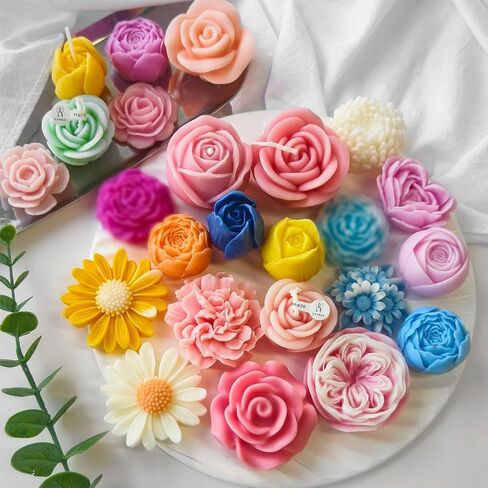 9Pcs Rose Flower Tulip Peony Heart Candle Soap Wax Mold Valentine Day Silicone for Small Butter Candles Chocolate Making Molds Silicones Shapes Moldes De Rosas Silicona para Velas in Saudi Arabia