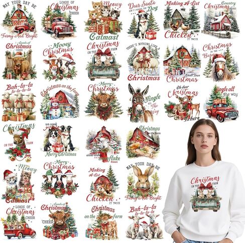 Christmas Iron on Transfer for Tshirts - 30Pcs Dtf Transfers Ready to Press, Pink Merry Christmas Iron Patches Decals, Xmas Santa Heat Sublimation Stickers for DIY Crafts Clothes Bags Pillows in Kuwait