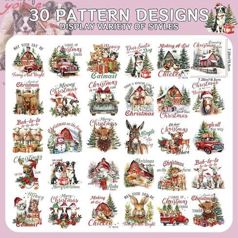 Christmas Iron on Transfer for Tshirts - 30Pcs Dtf Transfers Ready to Press, Pink Merry Christmas Iron Patches Decals, Xmas Santa Heat Sublimation Stickers for DIY Crafts Clothes Bags Pillows in Kuwait