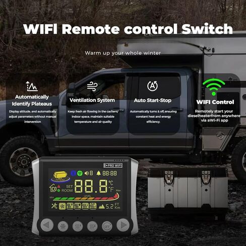 Diesel Air Heater Wifi Smart App, 8KW 12V/24V/110V TOOLBOX Parking Heater with LCD Panel, Auto Start- Stop, Ventilation, Low Energy, 5500m Adaptive Plateau Heaters For Car RV Camper Tent Home in Kuwait