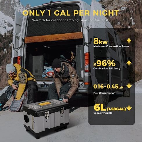 سخان الهواء الديزل واي فاي التطبيق الذكي، 8KW 12V / 24V / 110V سخان وقوف السيارات TOOLBOX مع لوحة LCD، بدء التشغيل التلقائي، التهوية، الطاقة المنخفضة، سخانات الهضبة التكيفية 5500 متر للسيارة RV Camper Tent Home in Kuwait