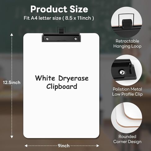 2 Pack Dry Erase Wood Clipboard with Pen Holder, 9 x 12.5'' Double-Sided White Board for Classroom, Kid, Hardboard Clip Board 8.5x11'' with Low Profile Black Clip, Office & School Supply in Kuwait