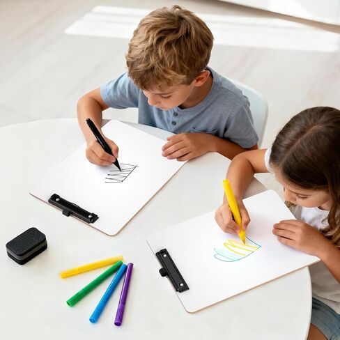 2 Pack Dry Erase Wood Clipboard with Pen Holder, 9 x 12.5'' Double-Sided White Board for Classroom, Kid, Hardboard Clip Board 8.5x11'' with Low Profile Black Clip, Office & School Supply in Kuwait