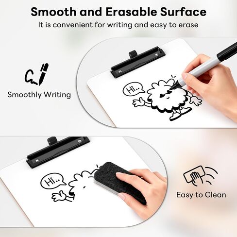2 Pack Dry Erase Wood Clipboard with Pen Holder, 9 x 12.5'' Double-Sided White Board for Classroom, Kid, Hardboard Clip Board 8.5x11'' with Low Profile Black Clip, Office & School Supply in Kuwait