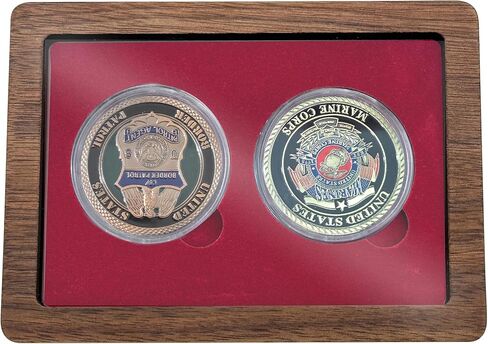 Challenge Single Coin Display Case - Walnut Wood Box with Two 1.81" Grooves for Silver Dollar Storage - DIY Adjustable Gasket (Red 2" 51mm) in Kuwait