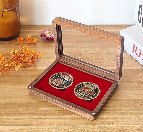 Challenge Single Coin Display Case - Walnut Wood Box with Two 1.81" Grooves for Silver Dollar Storage - DIY Adjustable Gasket (Red 2" 51mm) in Kuwait