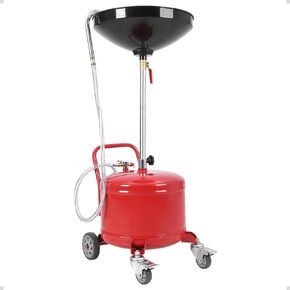 8 Gallon Waste Oil Drain Tank, Portable Oil Drain Container, Pneumatic Drain, Fluid Fuel Transfer Drain, Adjustable Height with Braked Wheels, 17.8-Inch Large Diameter Premium Catch Pan, Red