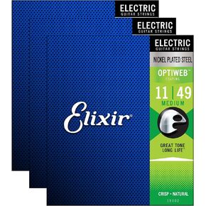 Elixir 19102 Optiweb Electric Guitar Strings Medium 11-49 (3 Pack Bundle)
