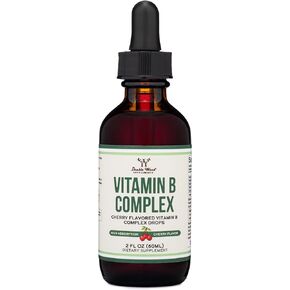 Double Wood Supplements Liquid Vitamin B Complex - 2 Month Supply - Max Absorption - B3, B6, B7 (Biotin), B9, and Vitamin B12 - Cherry Flavor - 2 FL OZ